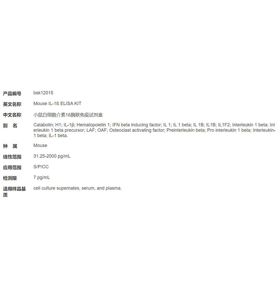 小鼠白细胞介素1ß酶联免疫试剂盒